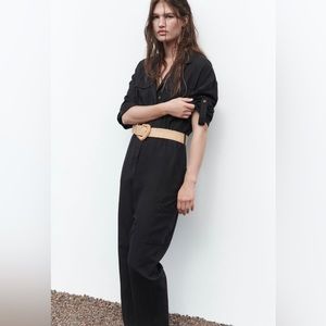 Zara - Belted Linen Blend Jumpsuit